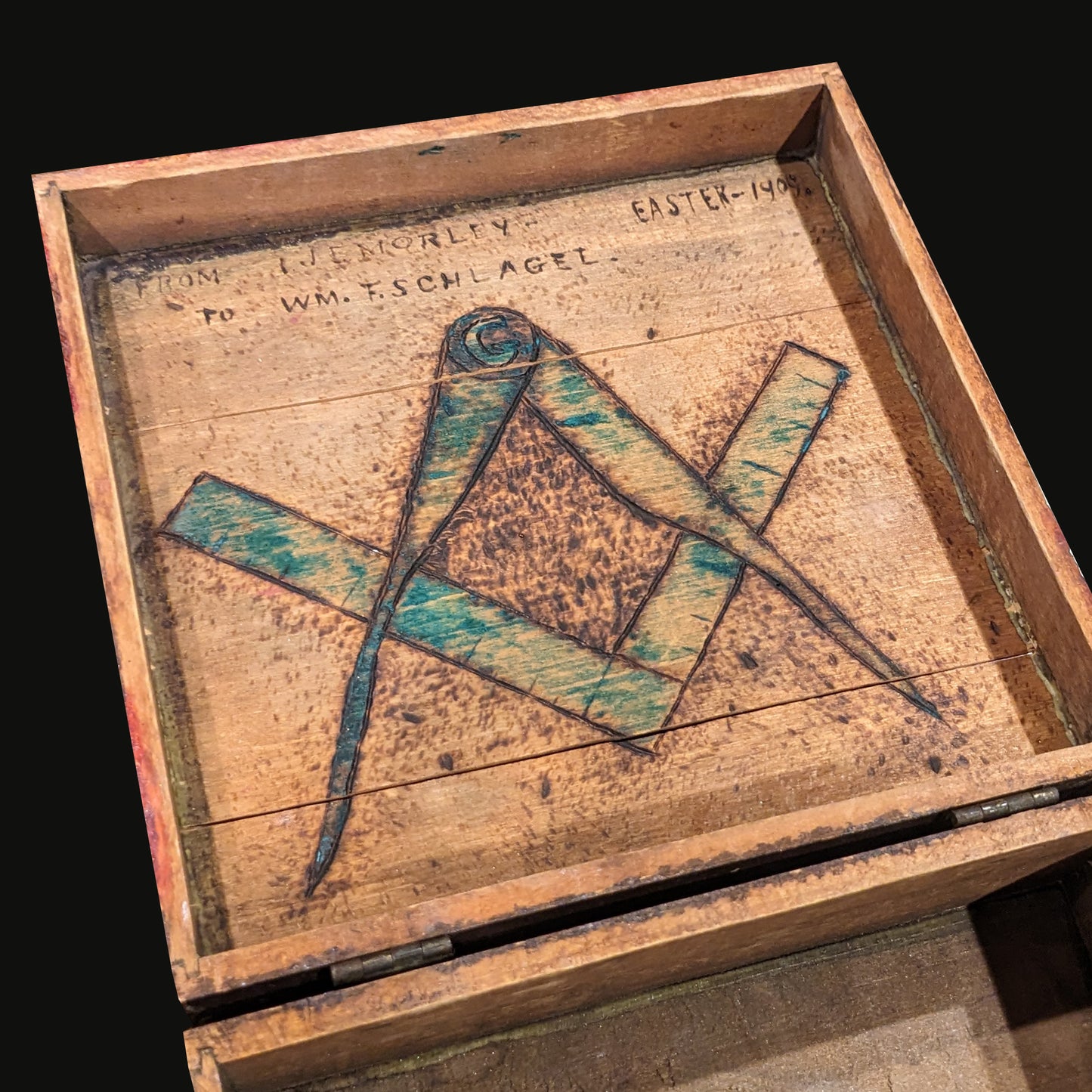 Antique Pyrography Masonic Box