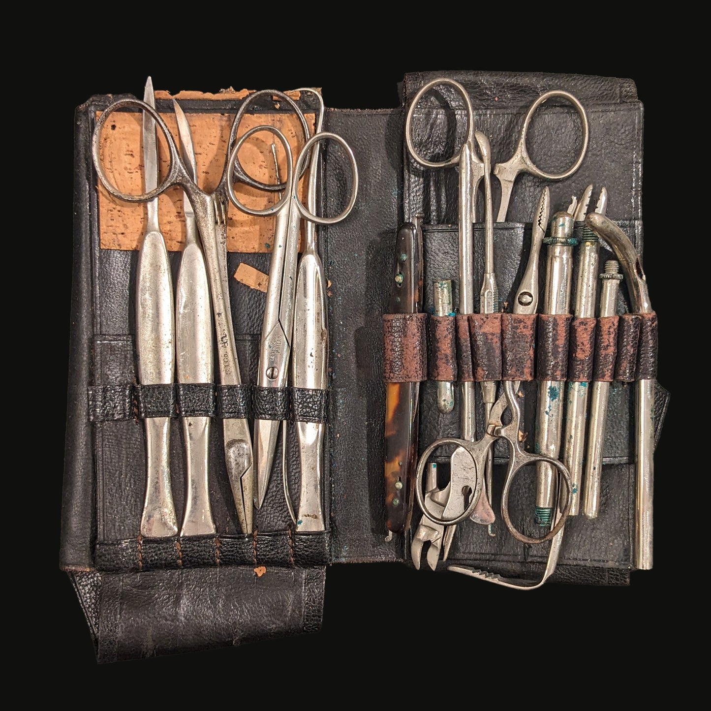 Antique Leather Medical Travel Kit With Tools